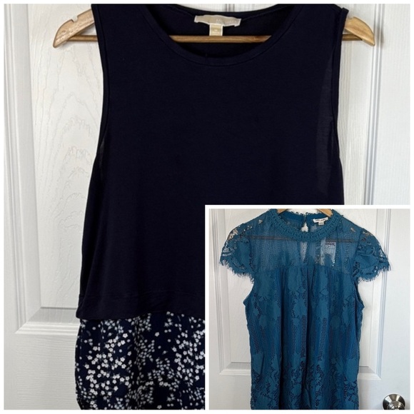 2 for 1 Bundle Michael Kors M Navy Floral Flutter Tank/NWT Ultra Pink Teal Tank - Picture 1 of 14